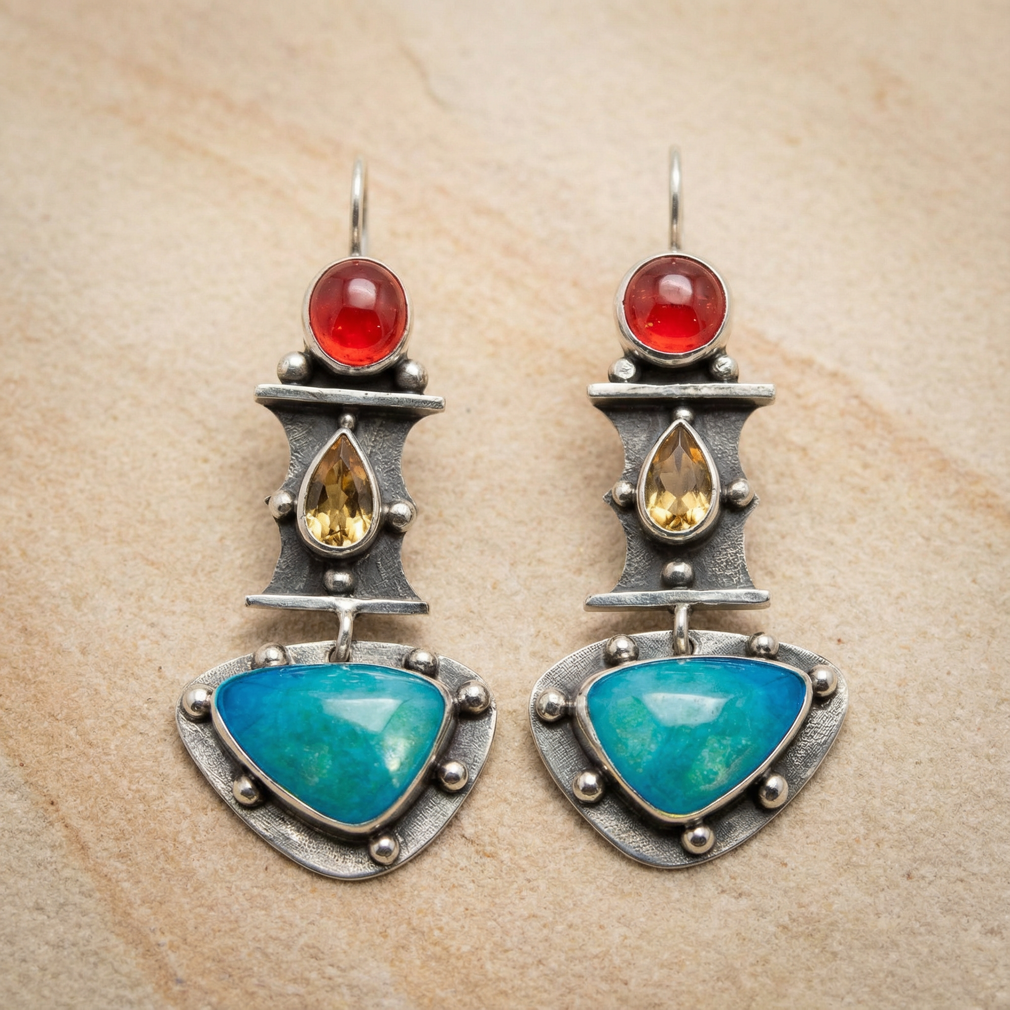 Vintage Water Drop Blue Zircon Earrings