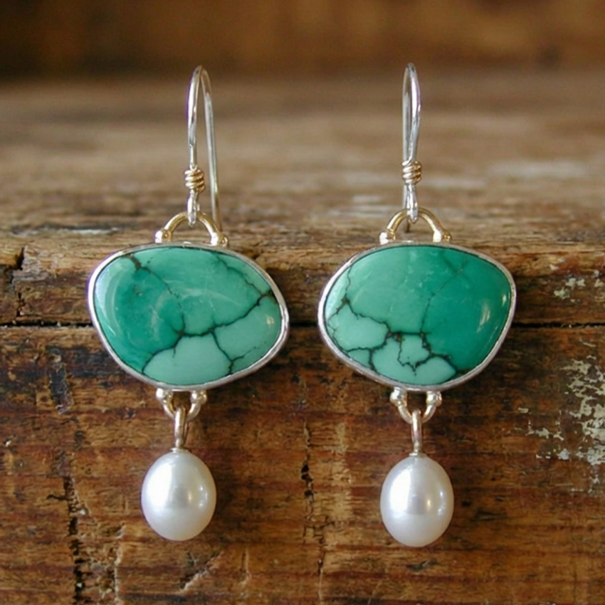 Vintage Turquoise Stone Pearl Earrings