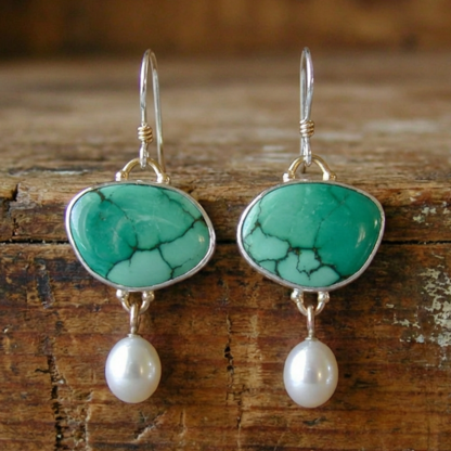 Vintage Turquoise Stone Pearl Earrings