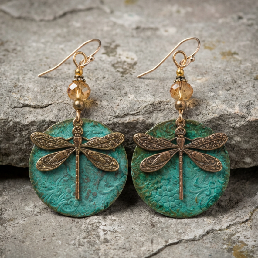 Vintage Dragonfly Golden Earrings