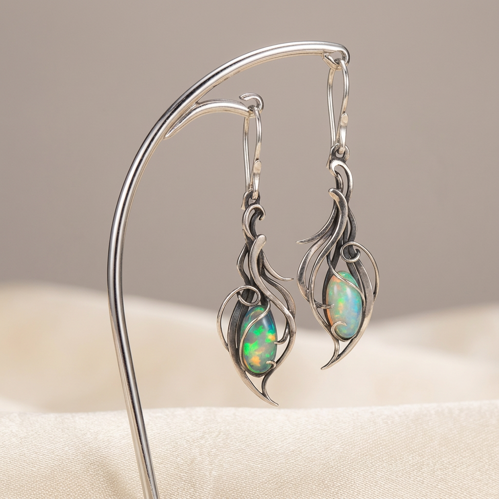 Vintage Blue Opal Silver Earrings