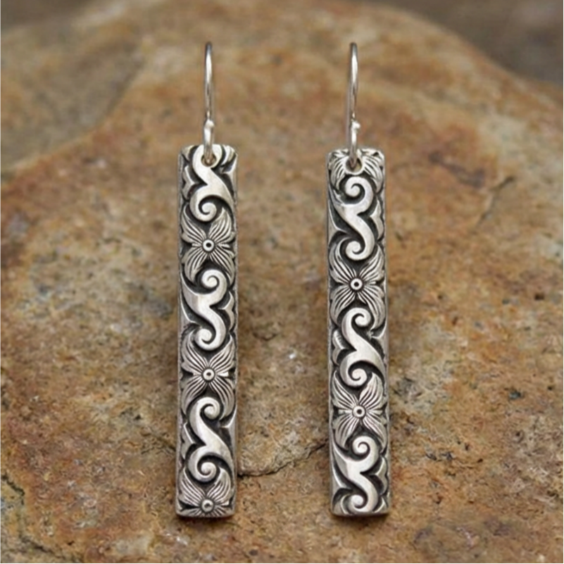 Rectangular Boho Earrings in Sterling Silver