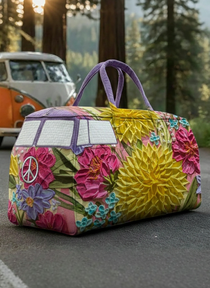 Retro Hippy Journey Quilted Duffle Bag