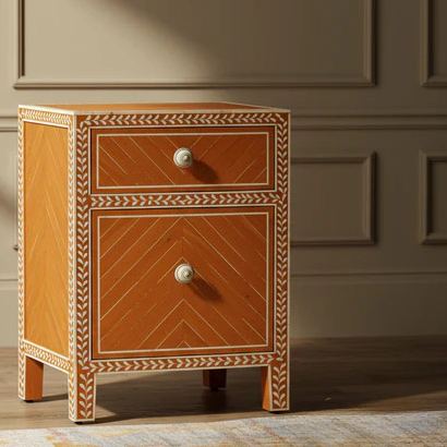 Wooden Side Table with Decorative Inlay | Luxury Handmade Bedside Table