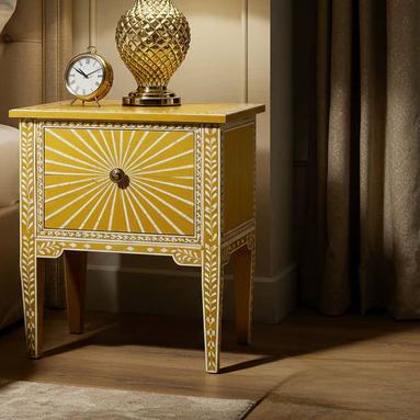 Vintage Yellow and White Hand-Painted Bedside Table | Luxury Handmade Bedside Table