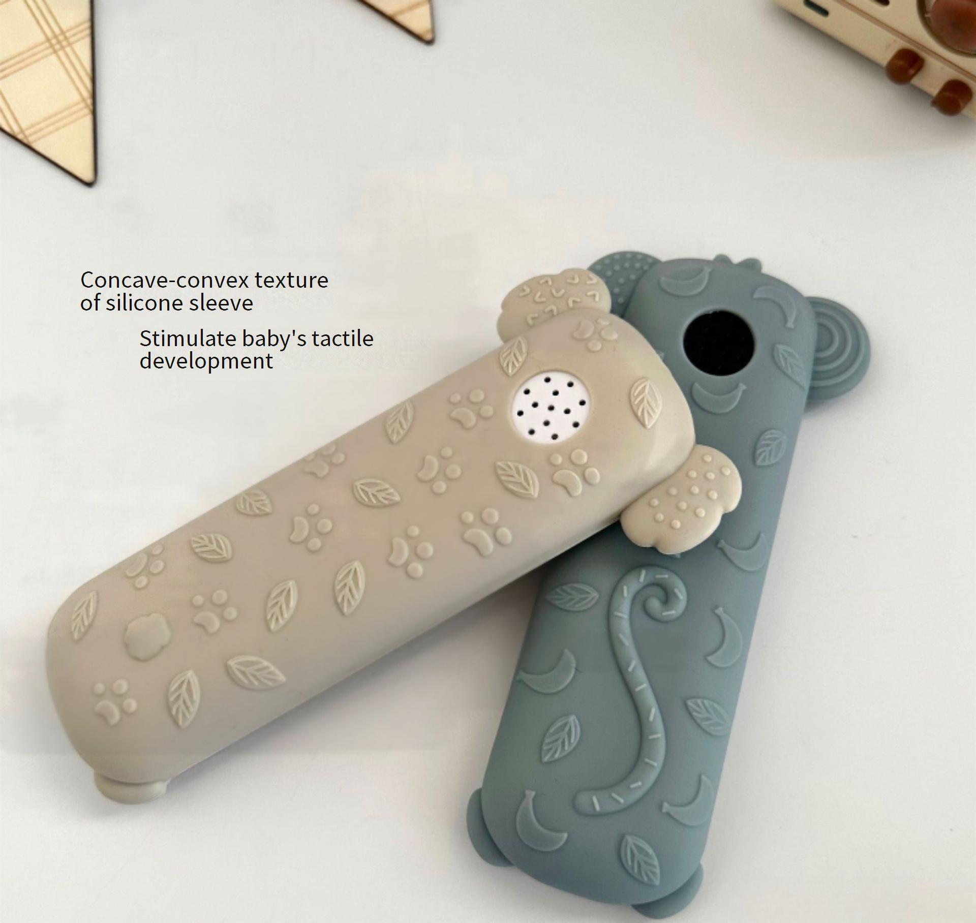 A simulated TV remote control that supports early childhood education in English, French, and Spanish