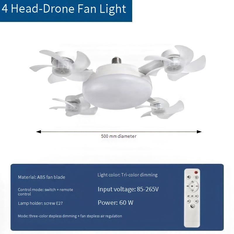 2-in-1 LED bladeless ceiling fan light with remote control, E27 lamp holder, and concealed fan blades