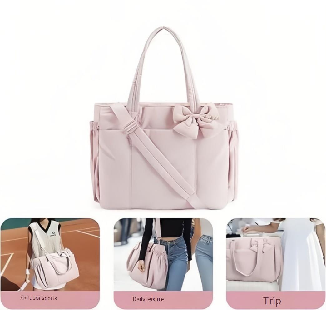 Independent Shoe Compartment Bow-Adorned Fashion Tote Bag for Women
