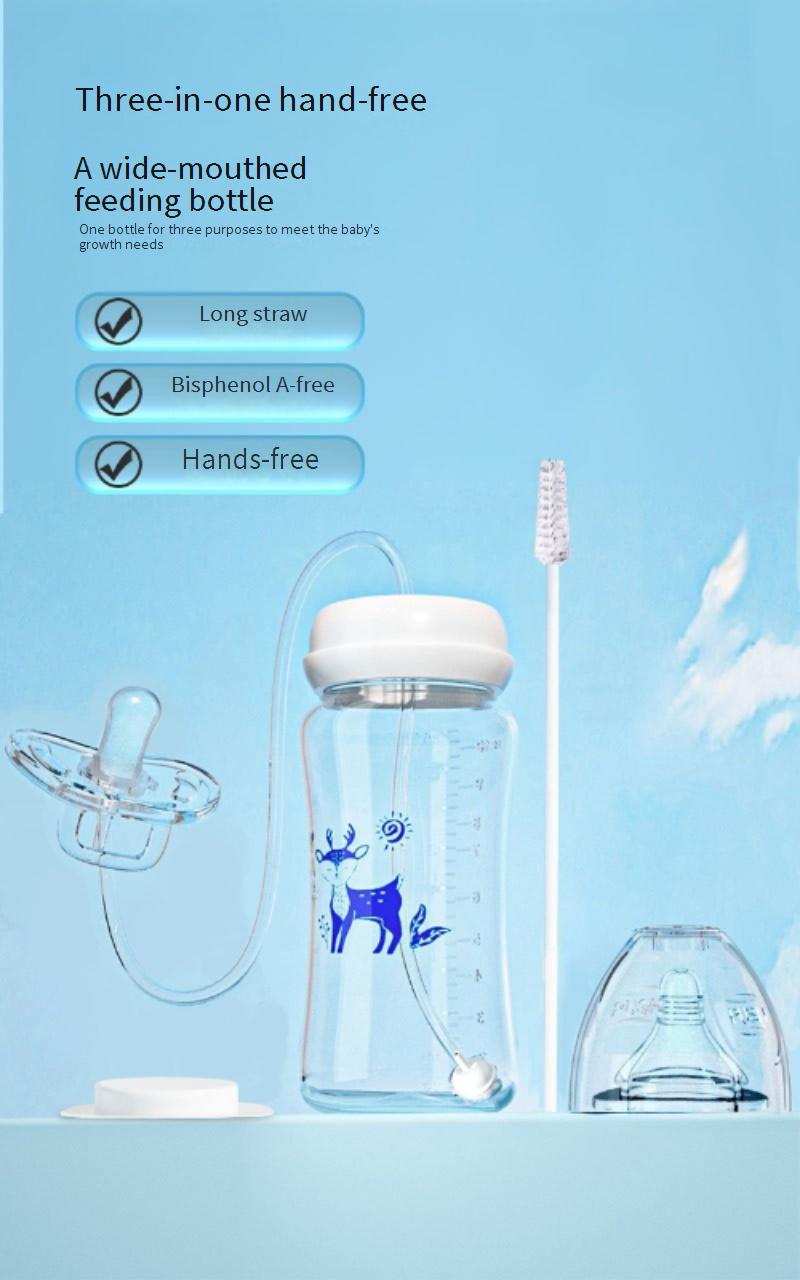 Best-selling hands-free feeding bottle, wide-mouth design, made of PP material, 300ml capacity