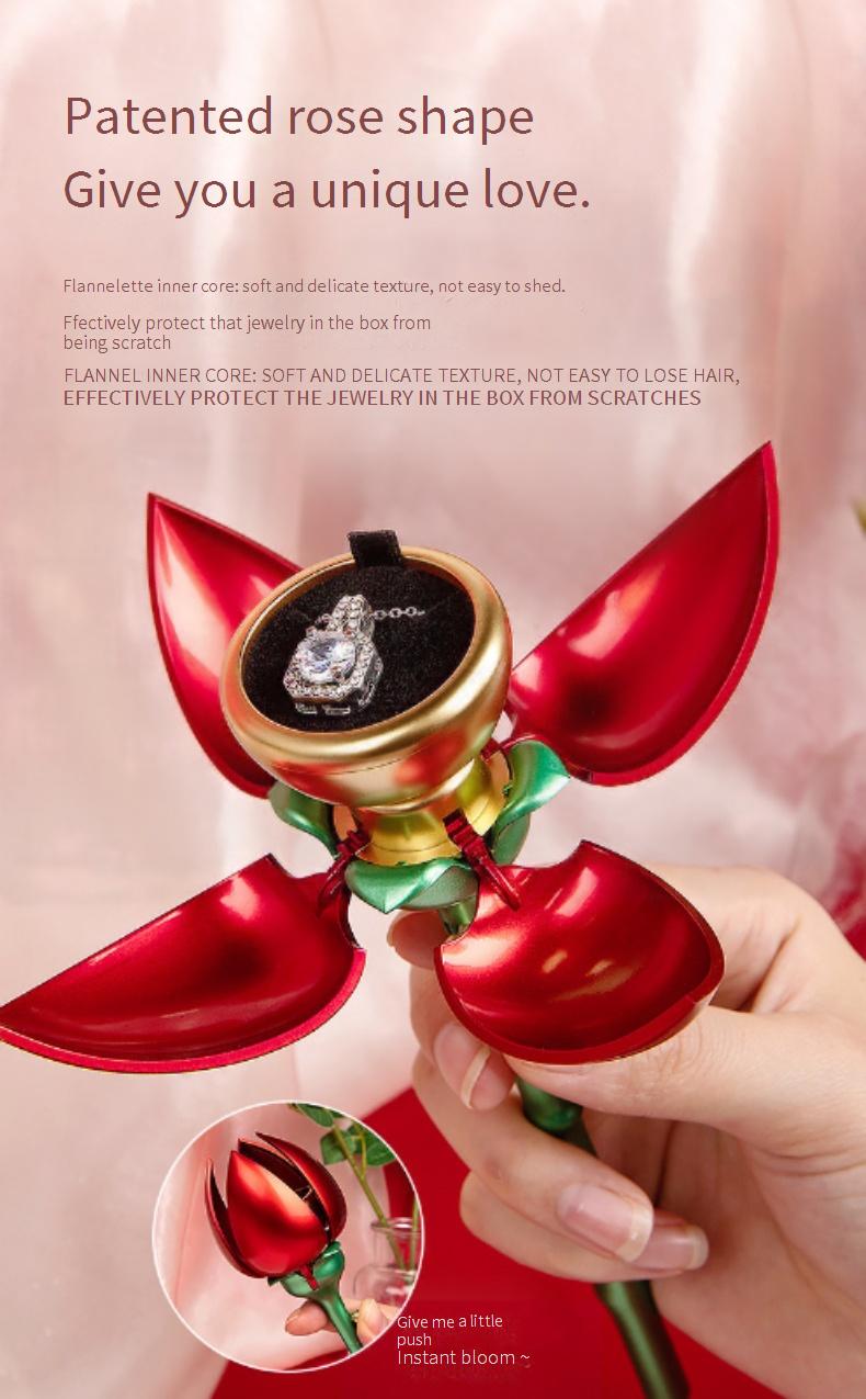 Rose gift box automatic jewelry box, Valentine's Day gift, ring and pendant jewelry box