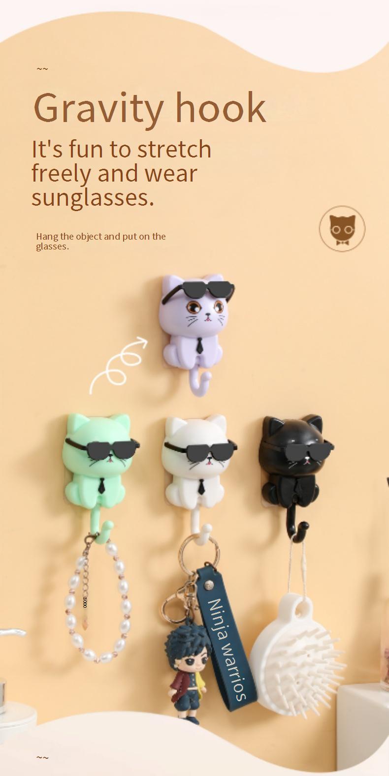 No-drilling, strong adhesive cat-shaped hooks