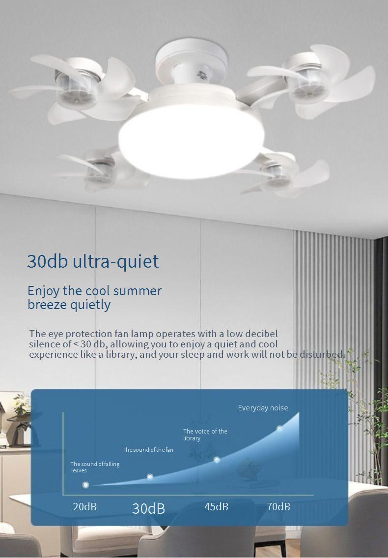 2-in-1 LED bladeless ceiling fan light with remote control, E27 lamp holder, and concealed fan blades