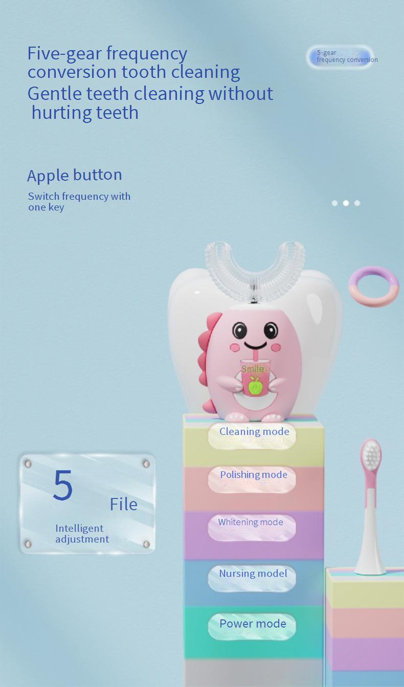 U-shaped electric toothbrush for children, rechargeable, suitable for 2-6-12 year old babies/kids