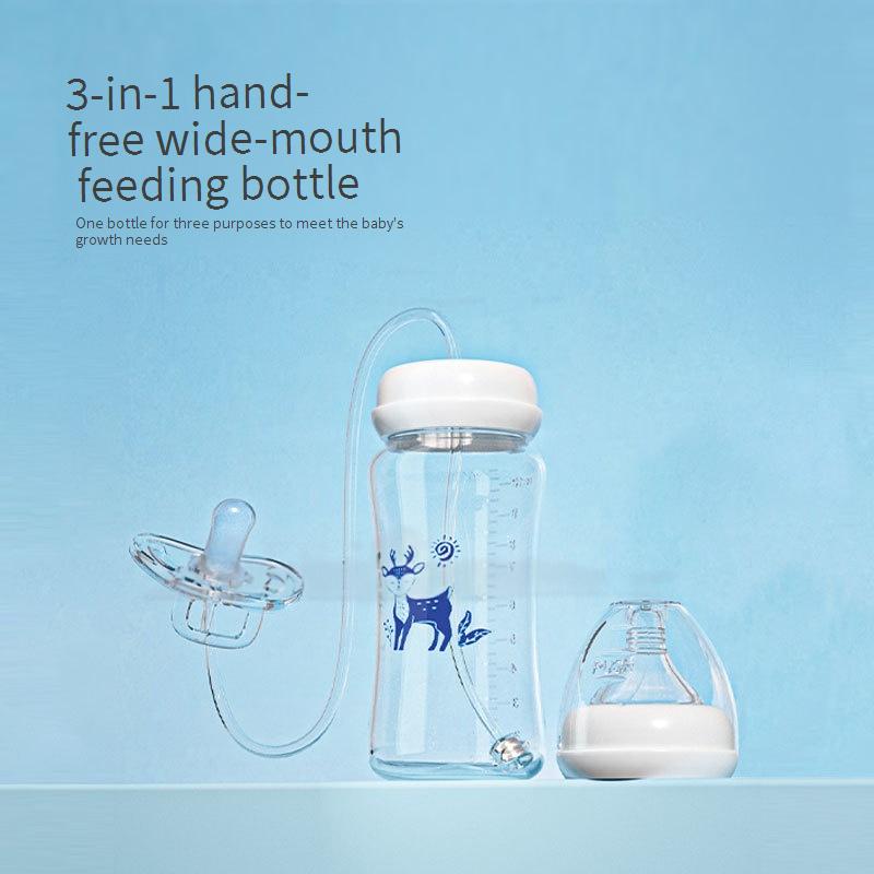 Best-selling hands-free feeding bottle, wide-mouth design, made of PP material, 300ml capacity