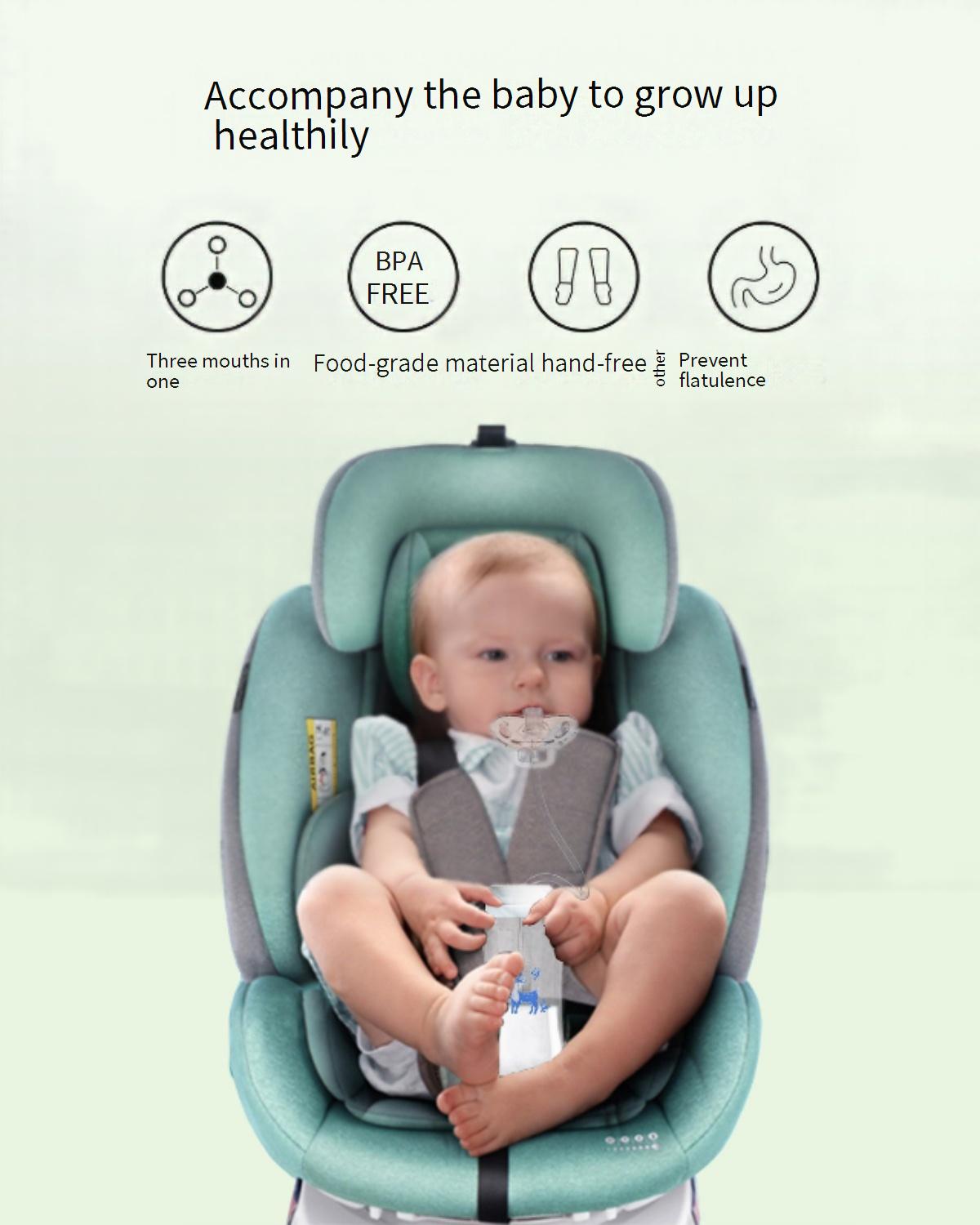 Best-selling hands-free feeding bottle, wide-mouth design, made of PP material, 300ml capacity