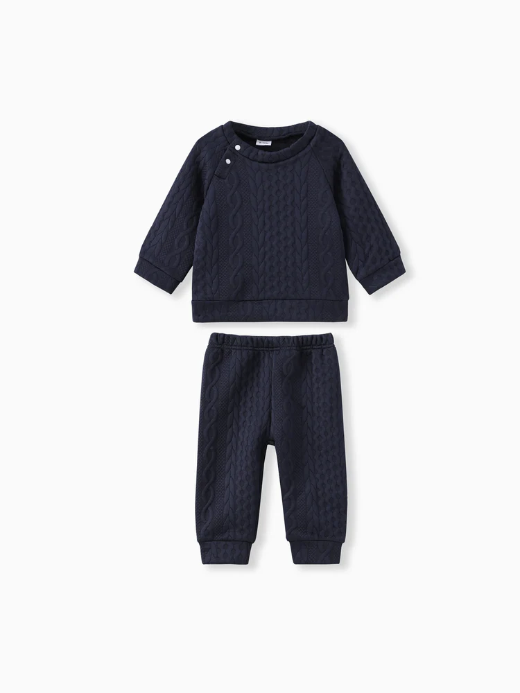 Baby Boys' and Girls' Two-Piece Solid-Color Knit Sweatshirt and Pants Set in White