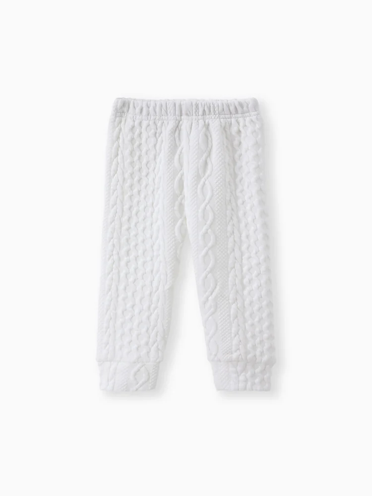 Baby Boys' and Girls' Two-Piece Solid-Color Knit Sweatshirt and Pants Set in White