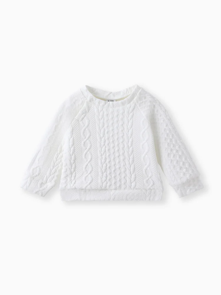 Baby Boys' and Girls' Two-Piece Solid-Color Knit Sweatshirt and Pants Set in White