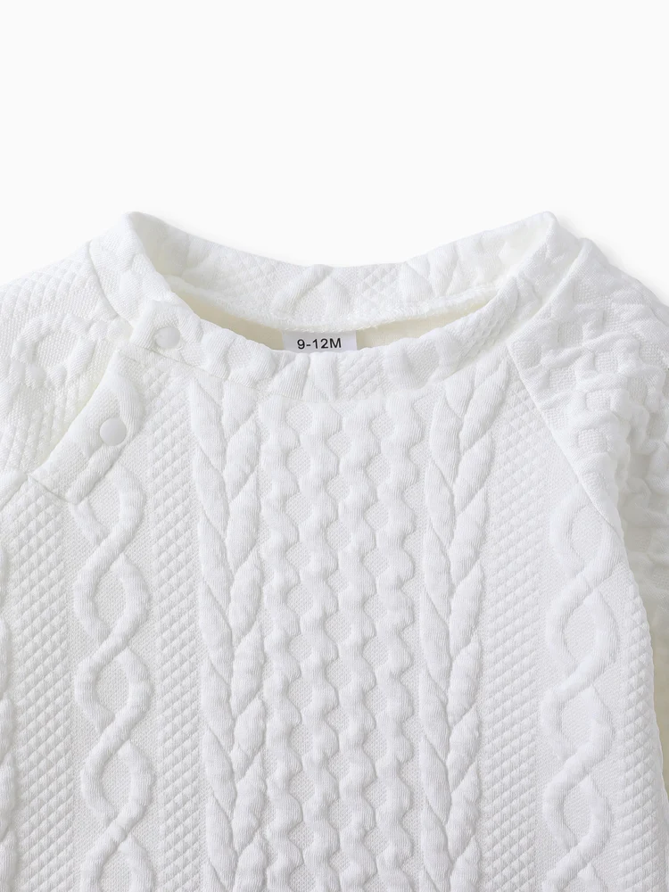 Baby Boys' and Girls' Two-Piece Solid-Color Knit Sweatshirt and Pants Set in White