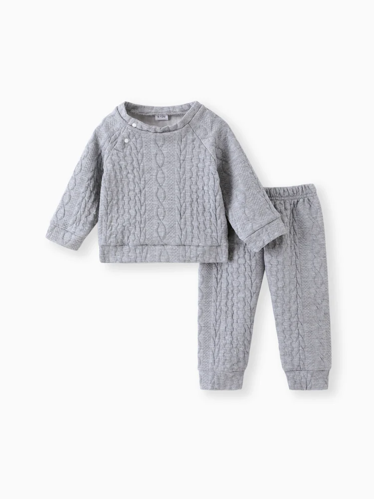 Baby Boys' and Girls' Two-Piece Solid-Color Knit Sweatshirt and Pants Set in White