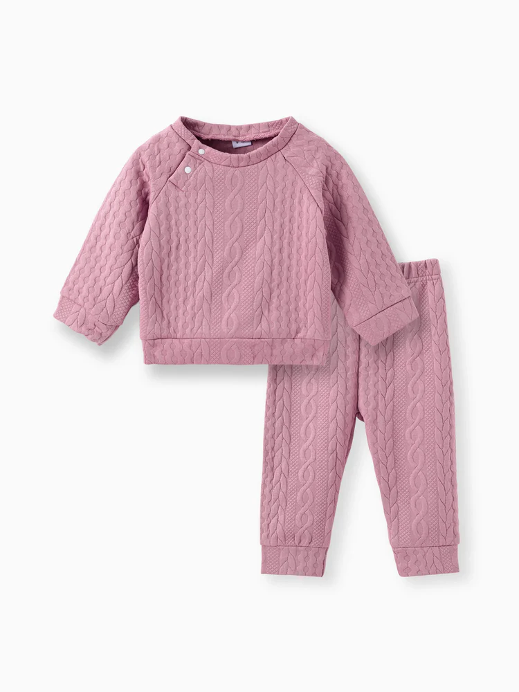 Baby Boys' and Girls' Two-Piece Solid-Color Knit Sweatshirt and Pants Set in White