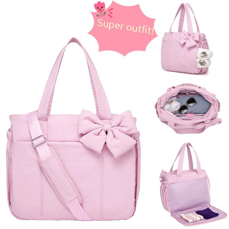 Independent Shoe Compartment Bow-Adorned Fashion Tote Bag for Women