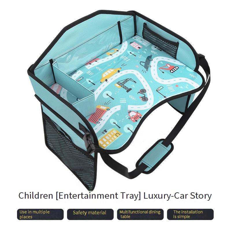 Children's soothing toy tray, car back seat baby entertainment tool, cartoon car folding table