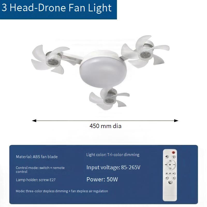 2-in-1 LED bladeless ceiling fan light with remote control, E27 lamp holder, and concealed fan blades
