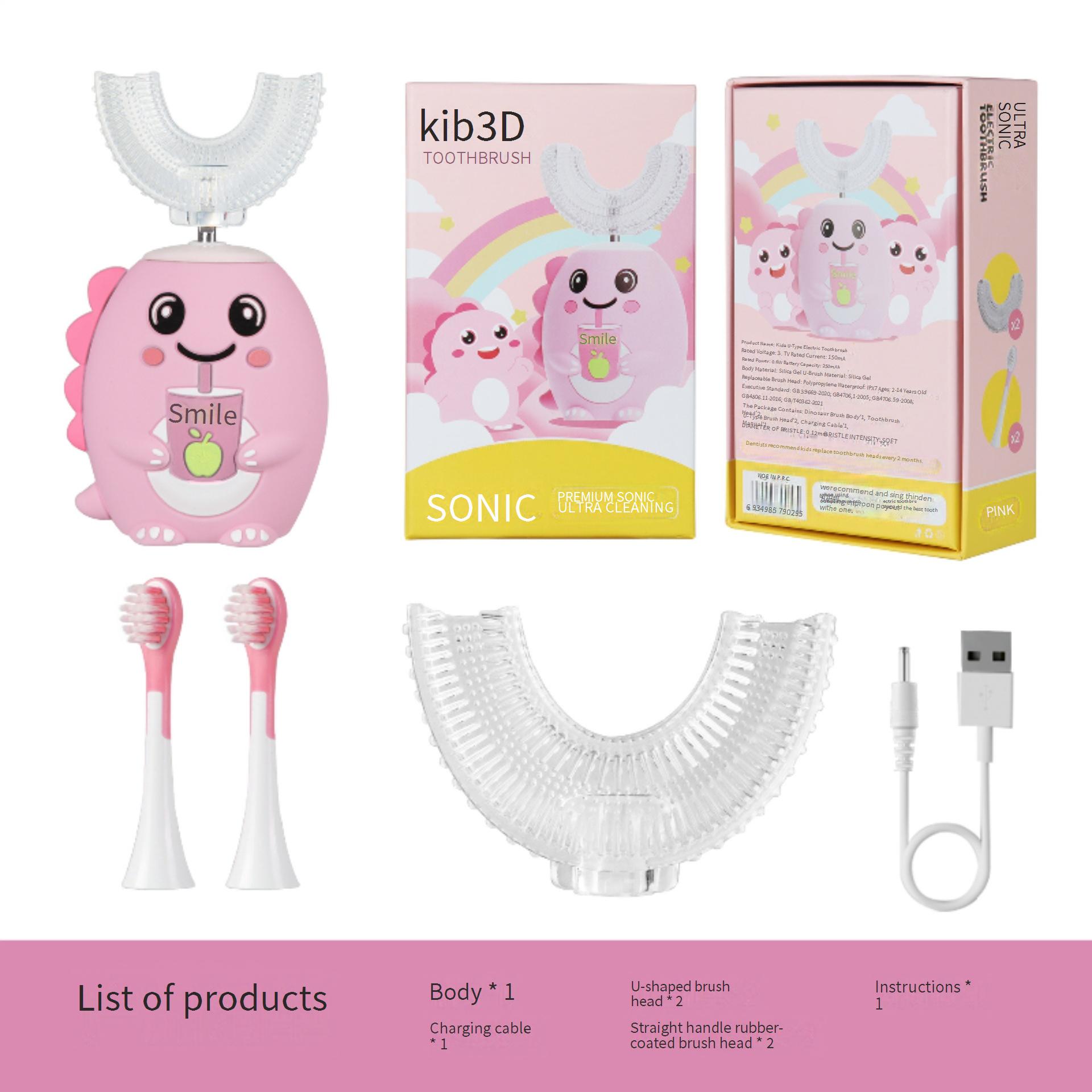 U-shaped electric toothbrush for children, rechargeable, suitable for 2-6-12 year old babies/kids