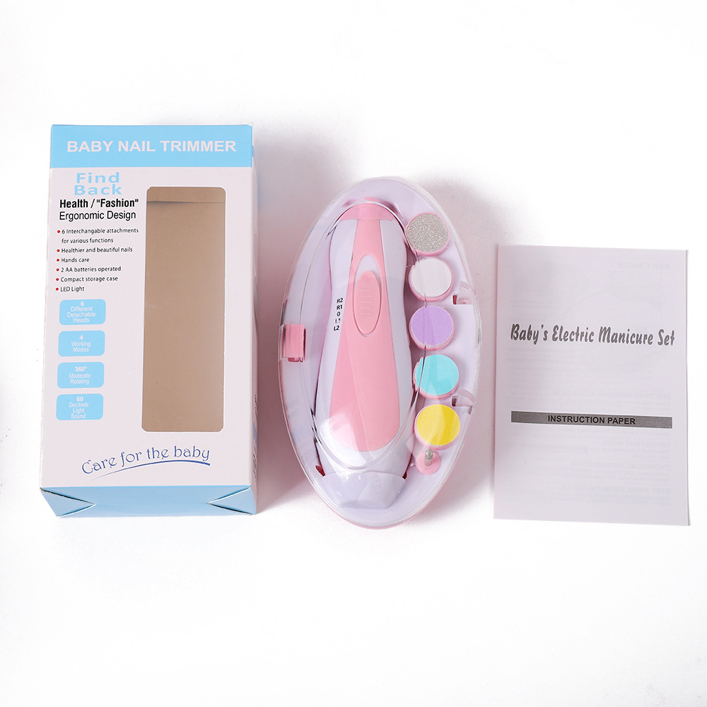 Baby Nail Clippers Baby Safe Electric Trimmer Nail File Kit for Newborn Infant Toddler Kids Toes and Fingernails - Care, Polish and Trim - 6 Grinding Heads and LED Light, Pink