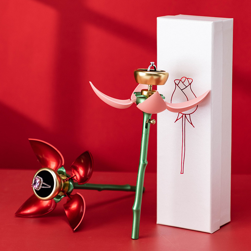 Rose gift box automatic jewelry box, Valentine's Day gift, ring and pendant jewelry box