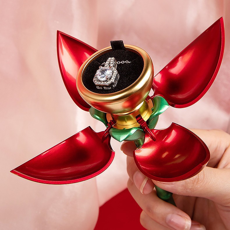 Rose gift box automatic jewelry box, Valentine's Day gift, ring and pendant jewelry box