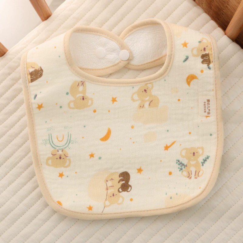 Baby Bib Class A Six-Layer Pure Cotton Gauze U-Shaped Children's Mealtime Bib Baby Anti-Spit-Up Bib with Back Snap Fastener