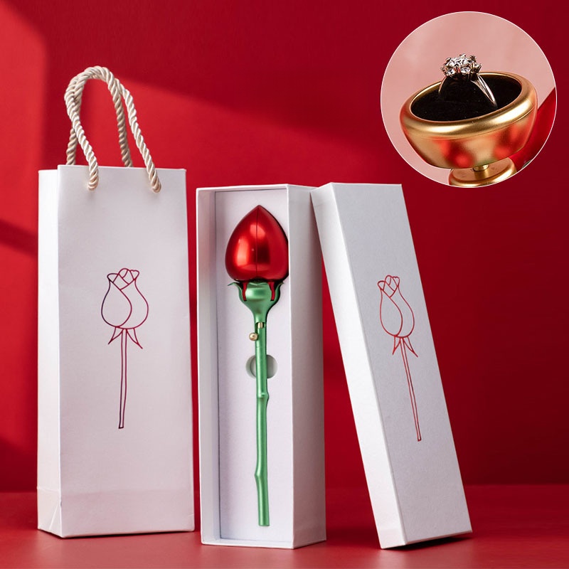 Rose gift box automatic jewelry box, Valentine's Day gift, ring and pendant jewelry box