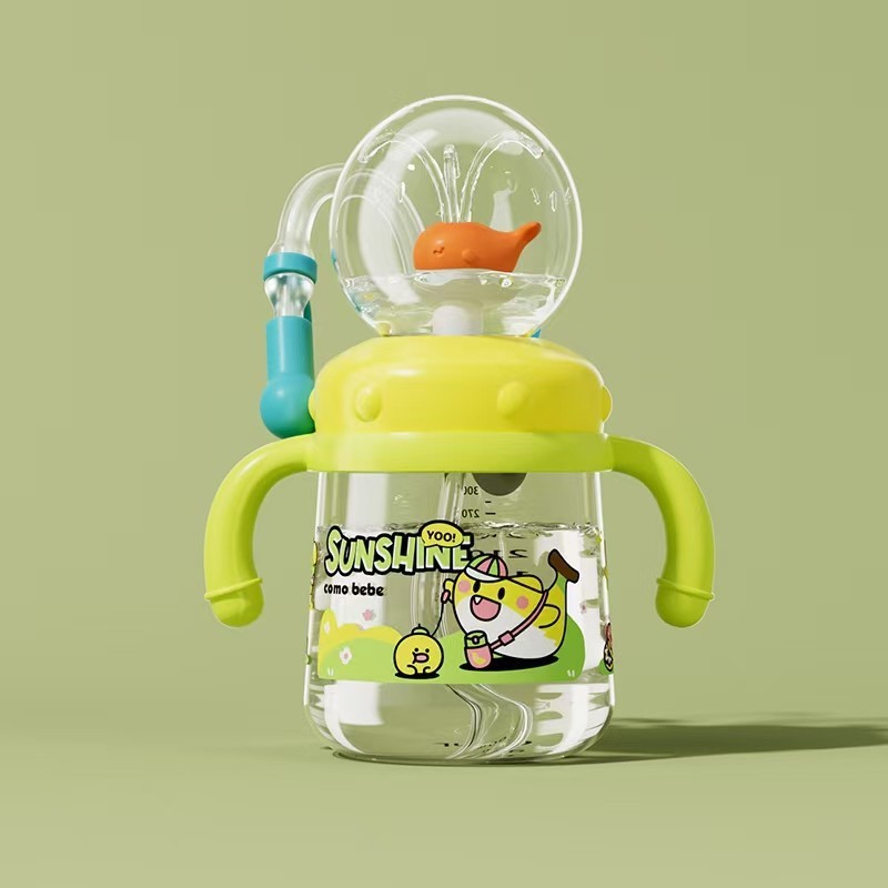 Whale-shaped fountain-style leak-proof straw cup, suitable for toddlers