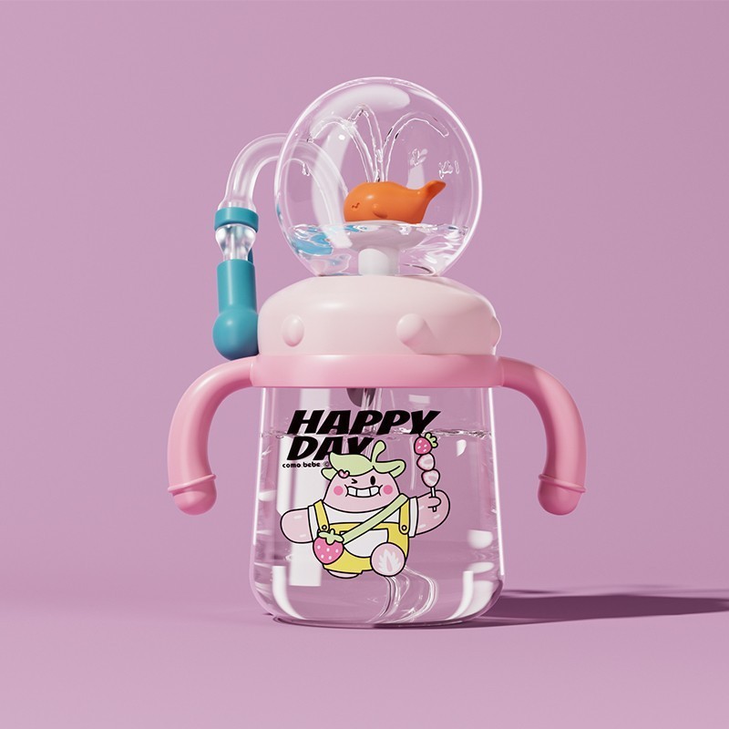 Whale-shaped fountain-style leak-proof straw cup, suitable for toddlers