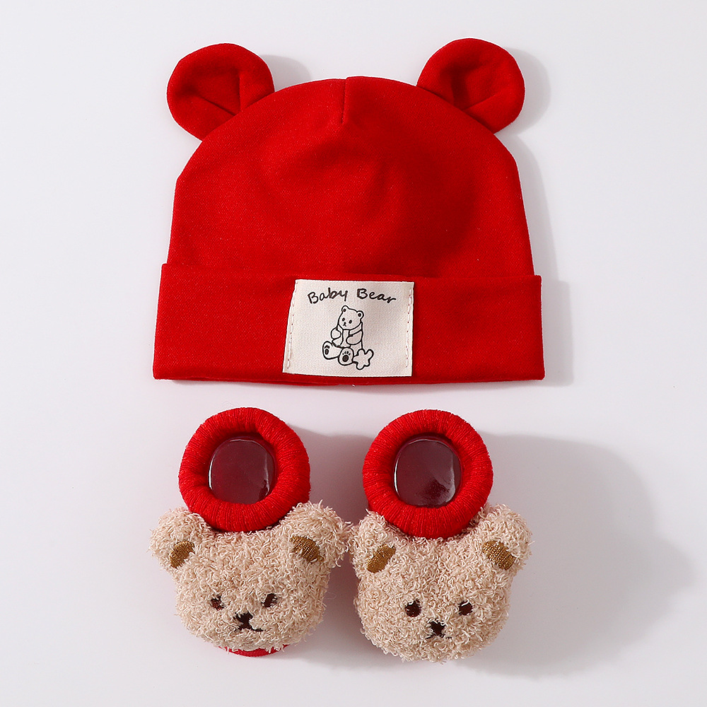 Soft Bunny Ears Hat + Knit Socks Plush Bear Set
