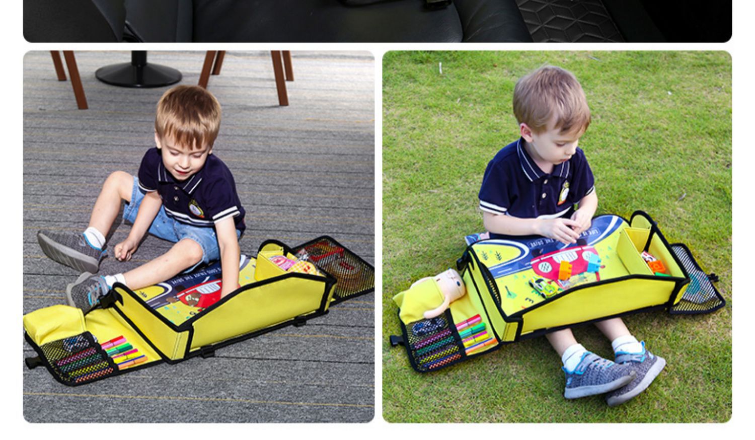 Children's soothing toy tray, car back seat baby entertainment tool, cartoon car folding table