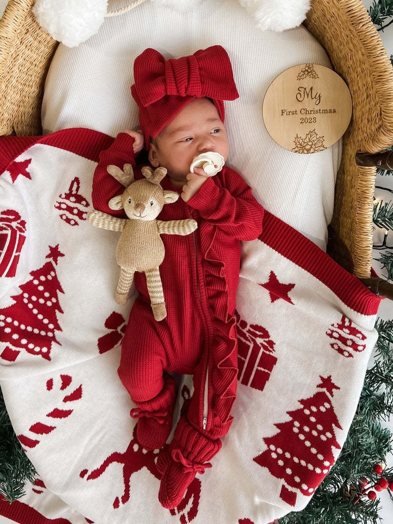 Baby Long-Sleeve Knit Waffle One-Piece