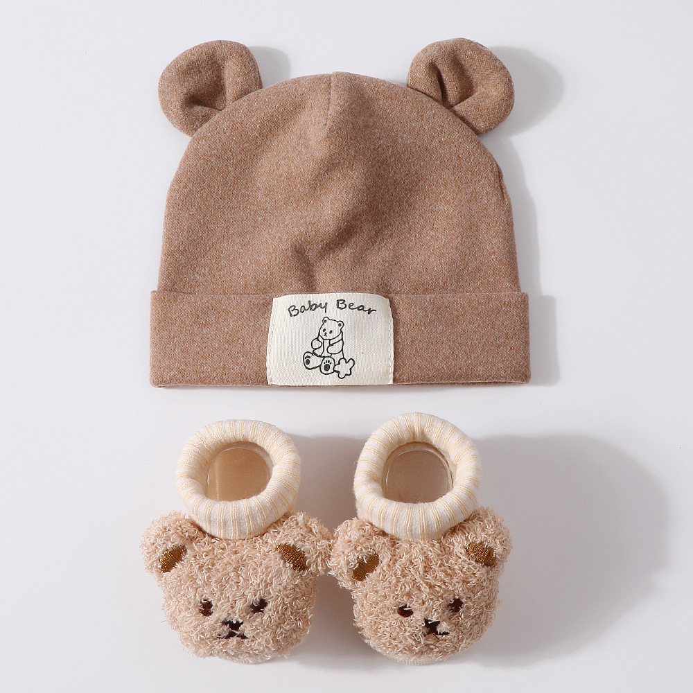 Soft Bunny Ears Hat + Knit Socks Plush Bear Set