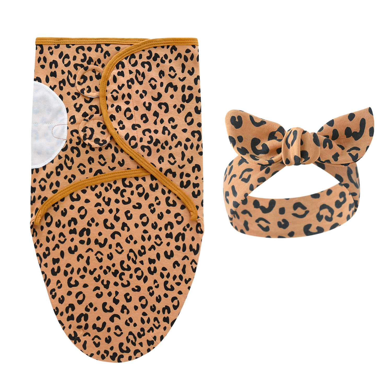 Newborn swaddle blanket, wrap, and headband set