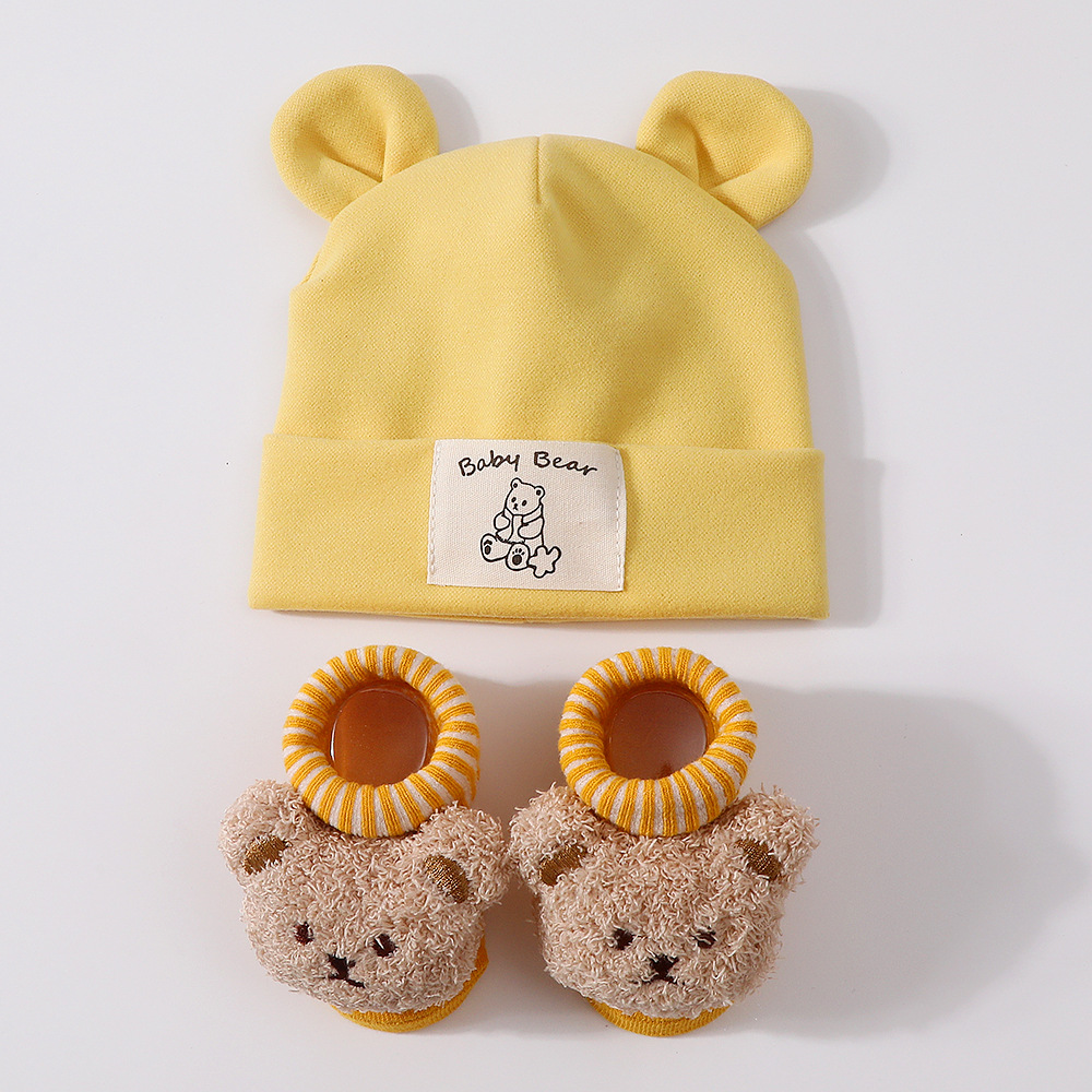 Soft Bunny Ears Hat + Knit Socks Plush Bear Set