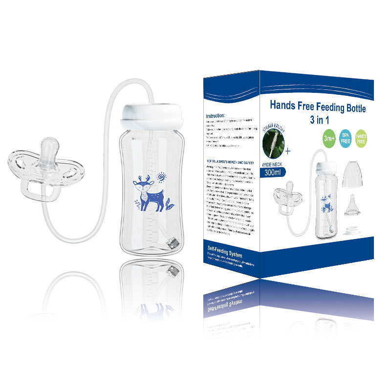 Best-selling hands-free feeding bottle, wide-mouth design, made of PP material, 300ml capacity