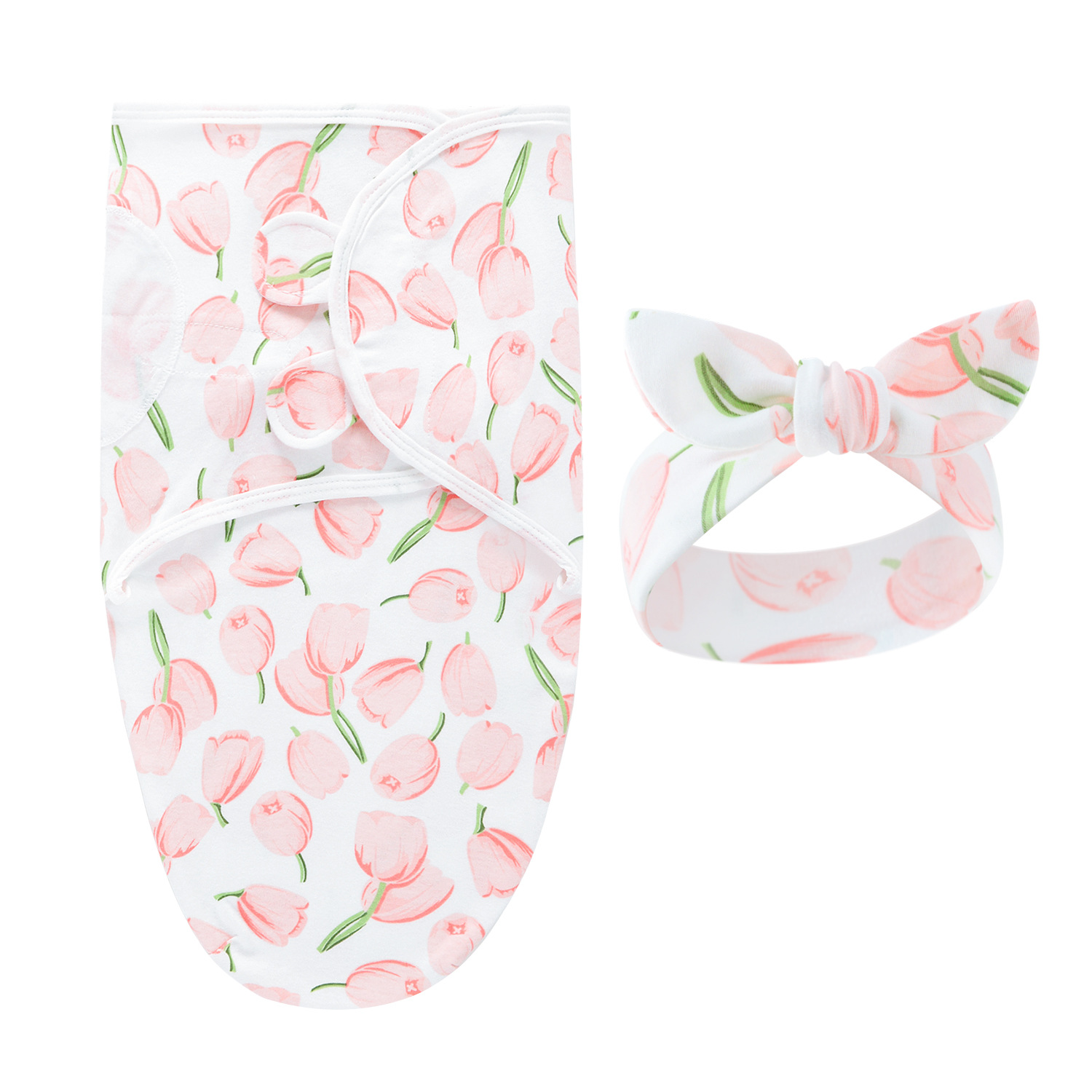 Newborn swaddle blanket, wrap, and headband set