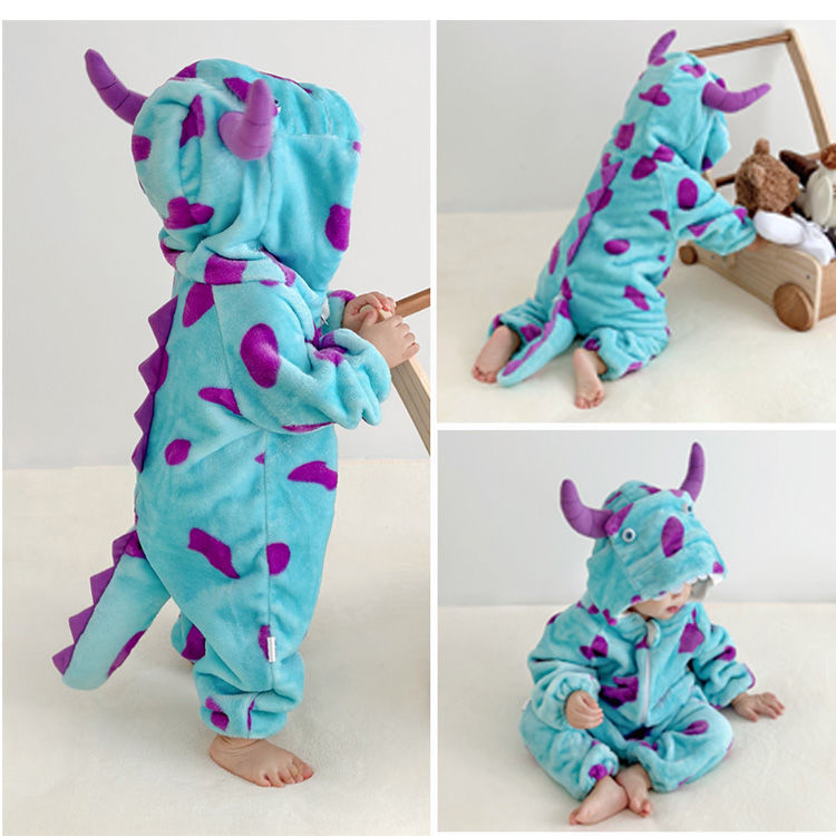 Dinosaur-Patterned Hooded Onesie