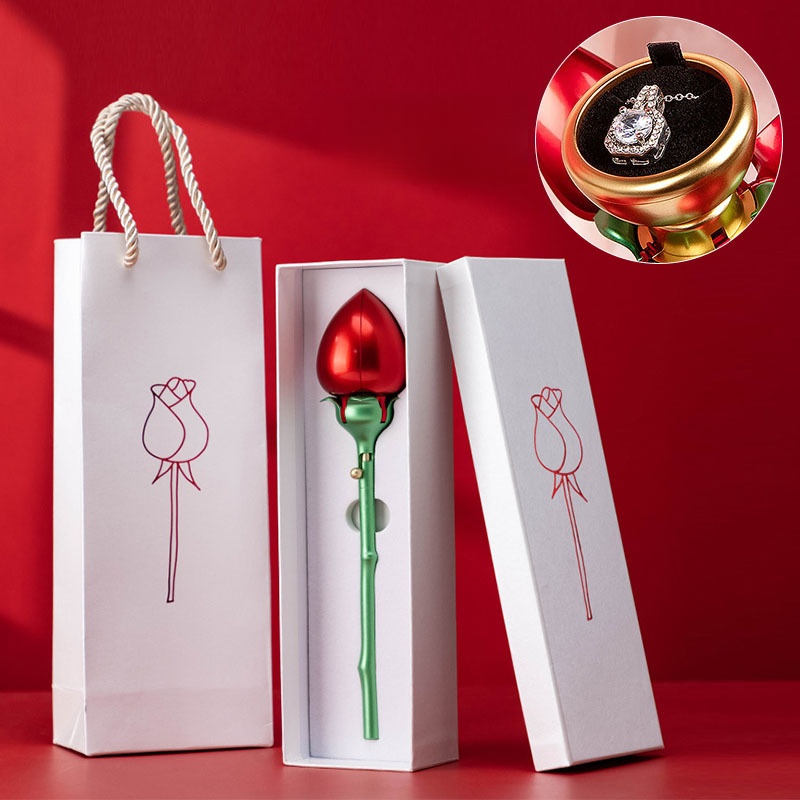 Rose gift box automatic jewelry box, Valentine's Day gift, ring and pendant jewelry box