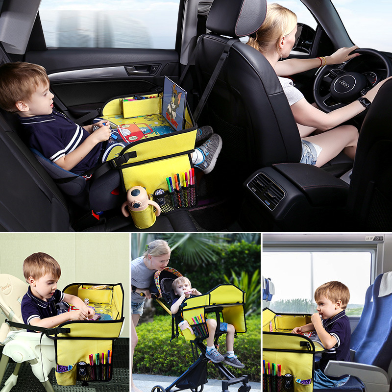 Children's soothing toy tray, car back seat baby entertainment tool, cartoon car folding table