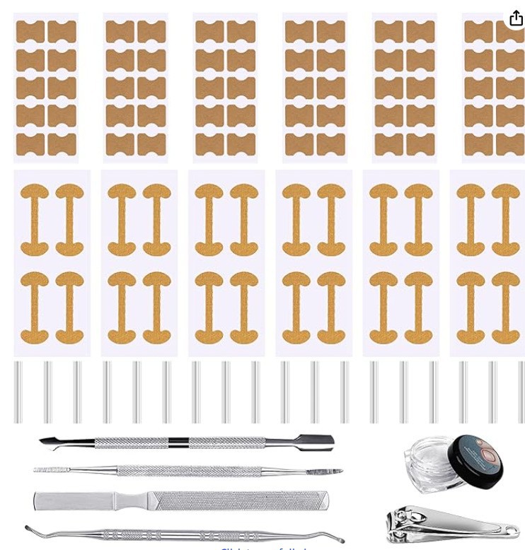 Ingrown toenail corrector, tweezers, C-shaped clip, and toe inflammation treatment kit