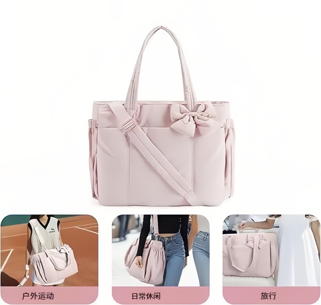 Independent Shoe Compartment Bow-Adorned Fashion Tote Bag for Women