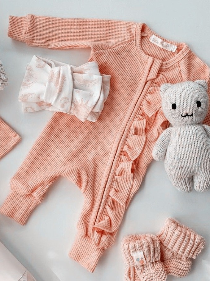 Baby Long-Sleeve Knit Waffle One-Piece